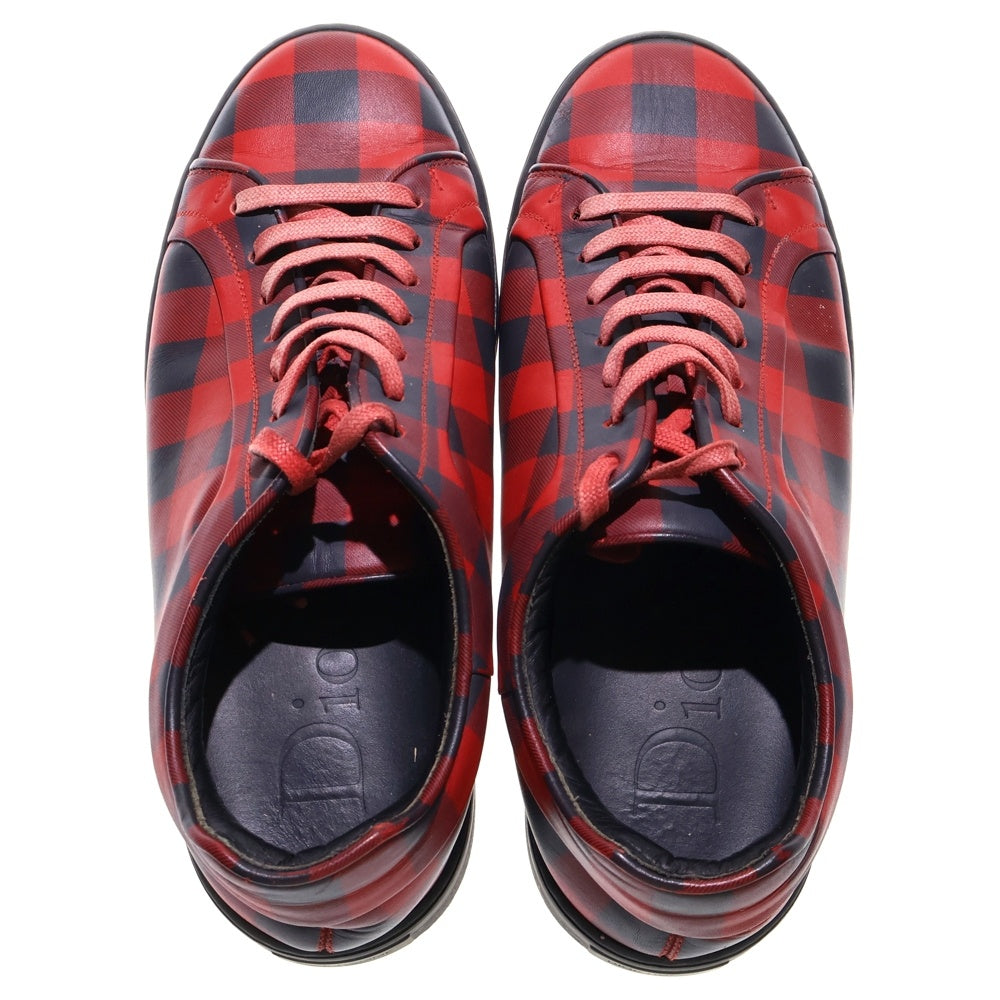 Dior HOMME(ディオールオム) 16AW チェック総柄 レザー レースアップ ローカットシューズ スニーカー レッド/ブラック