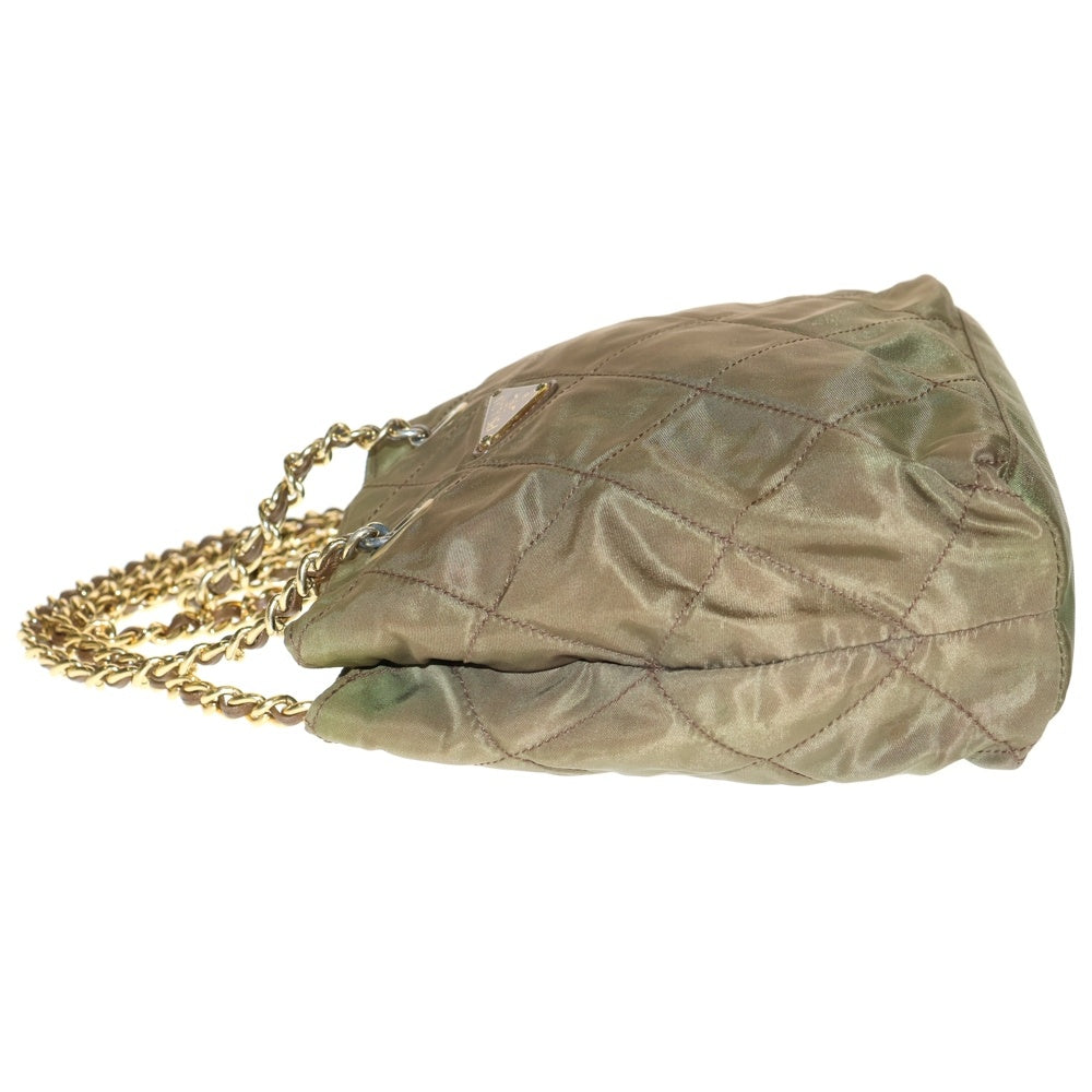 PRADA(プラダ) キルティング チェーンショルダーバッグ ハンドバッグ ミニバッグ カーキ グリーン ブラウン ナイロン レザー ゴールド金具