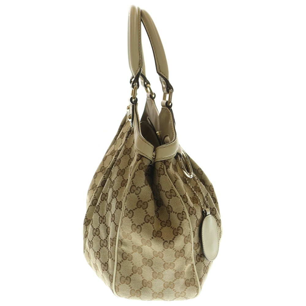 GUCCI(グッチ) GGキャンバス ハンドバッグ ミニトートバッグ ホワイト×ベージュ レザー×キャンバス ゴールド金具 211944