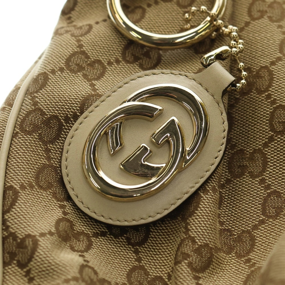 GUCCI(グッチ) GGキャンバス ハンドバッグ ミニトートバッグ ホワイト×ベージュ レザー×キャンバス ゴールド金具 211944