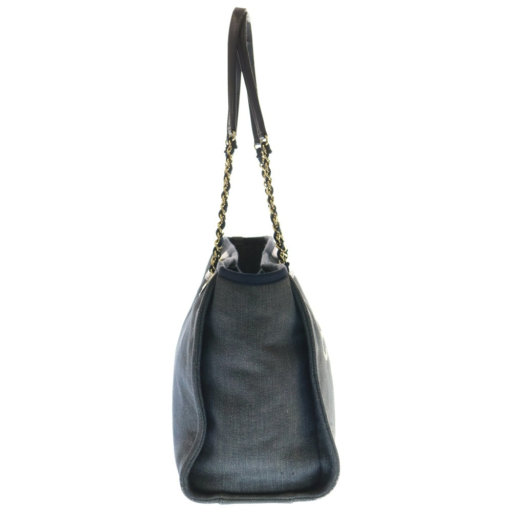 CHANEL(シャネル) ドーヴィルGM ココマーク ロゴ キャンバス レザー チェーン ハンド ショルダー トートバッグ ゴールド金具 グレー/ネイビー 18番台