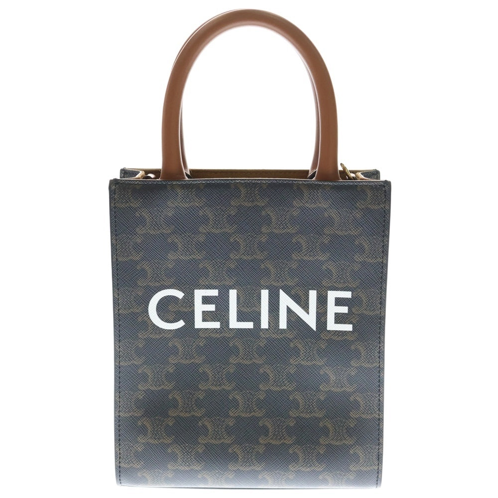 CELINE(セリーヌ) バーティカルカバ ミニ トリオンフ ロゴ PVC レザー 2WAY ハンド ショルダーバッグ ブラウン