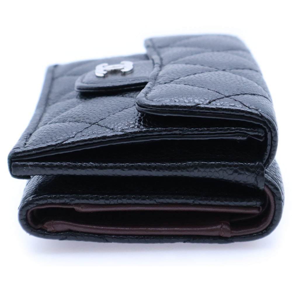 CHANEL(シャネル) ココマーク クラシック スモール フラップ コンパクトウォレット 三つ折り財布 コインケース ブラック キャビアスキン シルバー金具