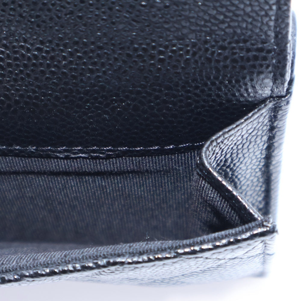 CHANEL(シャネル) ココマーク クラシック スモール フラップ コンパクトウォレット 三つ折り財布 コインケース ブラック キャビアスキン シルバー金具