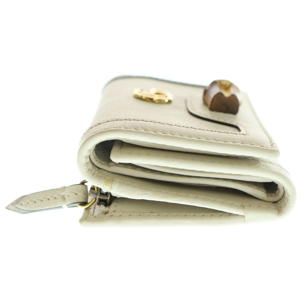GUCCI(グッチ) バンブー GGマーモント 三つ折り財布 コンパクトウォレット コインケース ホワイト レザー 658633 ゴールド金具