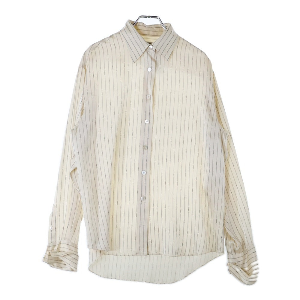CHANEL(シャネル) ココマーク パールボタン ロゴストライプシルク長袖シャツ ベージュ 99A P13804V07886