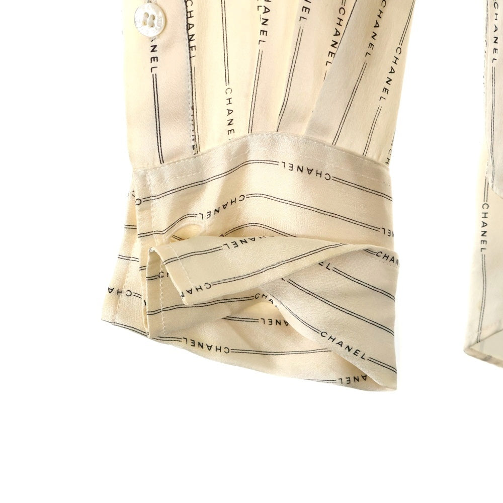 CHANEL(シャネル) ココマーク パールボタン ロゴストライプシルク長袖シャツ ベージュ 99A P13804V07886