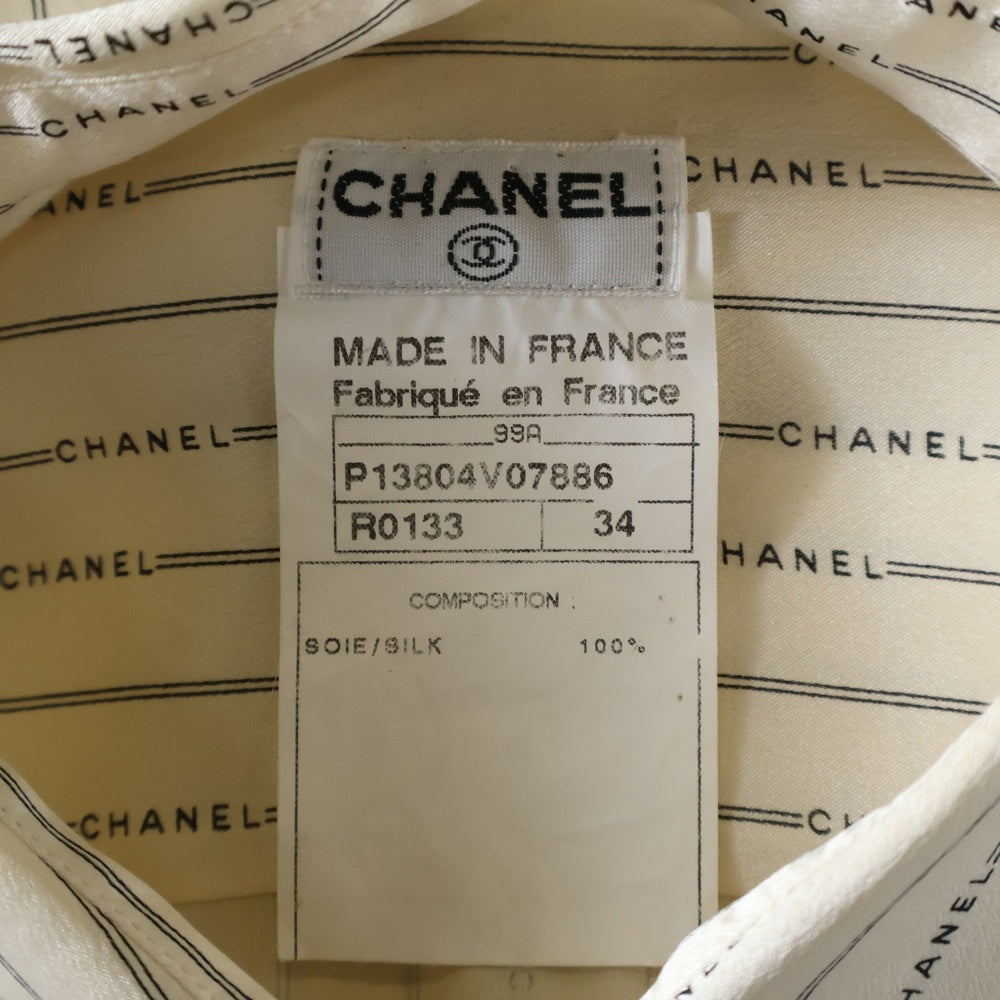 CHANEL(シャネル) ココマーク パールボタン ロゴストライプシルク長袖シャツ ベージュ 99A P13804V07886