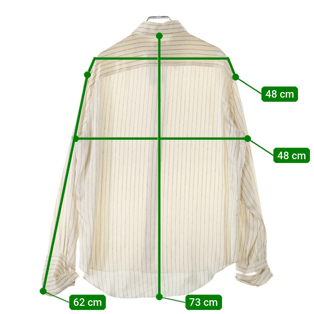 CHANEL(シャネル) ココマーク パールボタン ロゴストライプシルク長袖シャツ ベージュ 99A P13804V07886