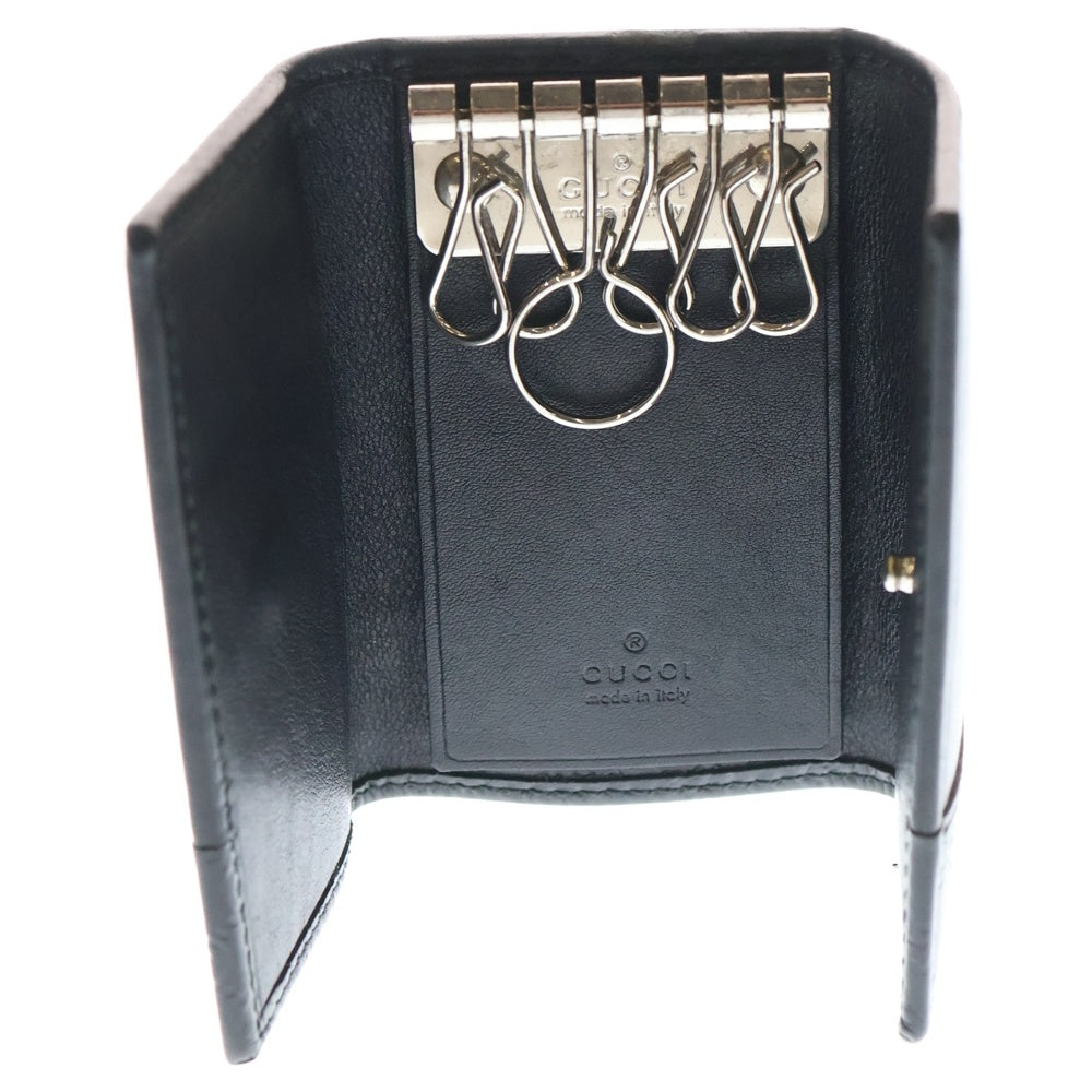 GUCCI(グッチ) グッチシマ 6連キーケース キーリング バッグチャーム ブラック レザー シルバー金具