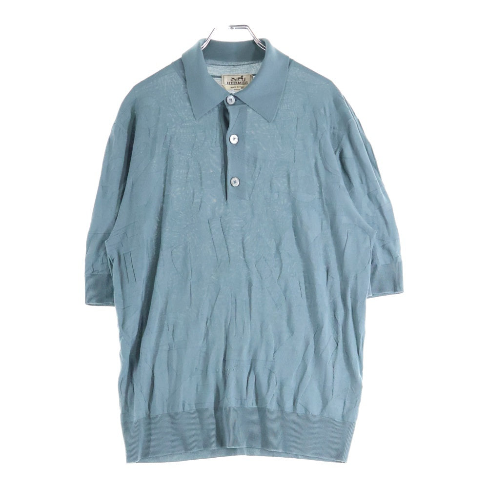 HERMES(エルメス) 25SS 総柄ジャガード ウールニット 半袖ポロシャツ ブルーグレー