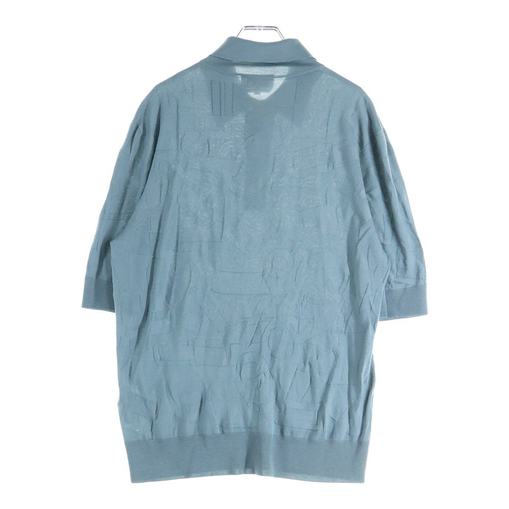 HERMES(エルメス) 25SS 総柄ジャガード ウールニット 半袖ポロシャツ ブルーグレー