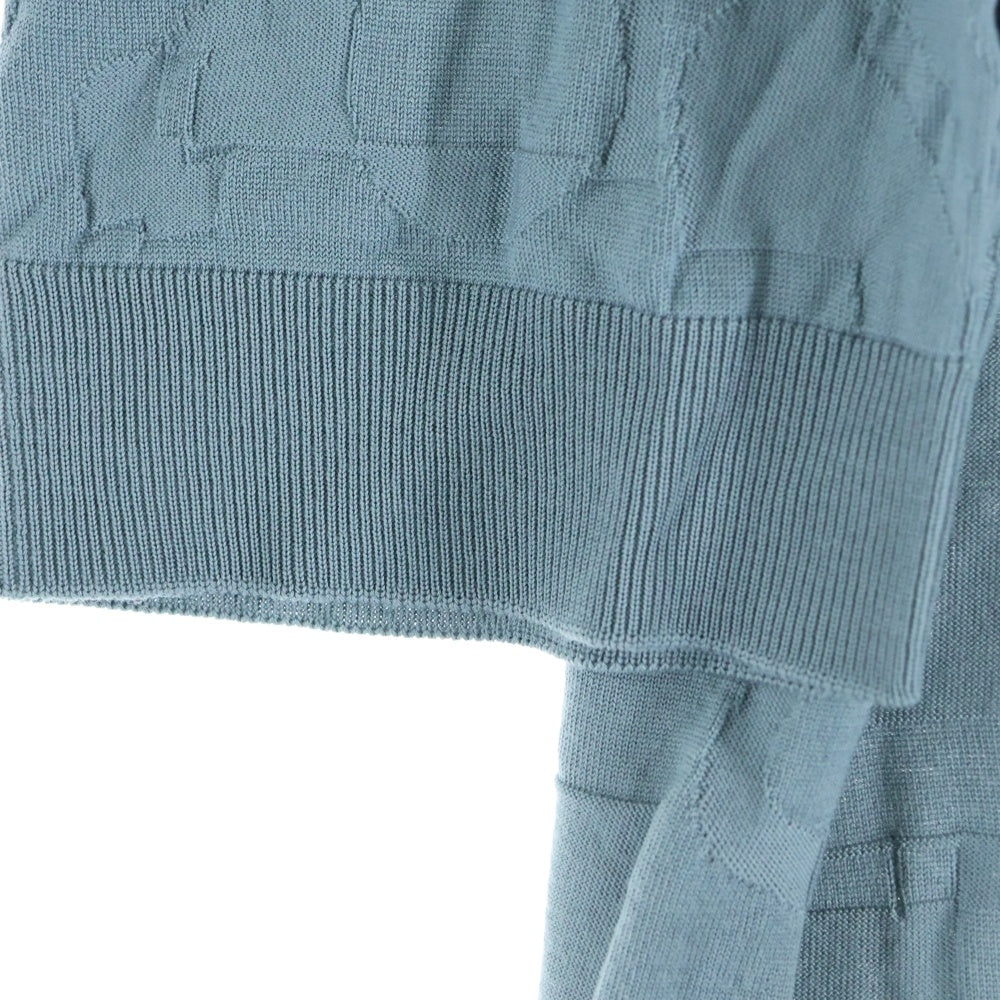 HERMES(エルメス) 25SS 総柄ジャガード ウールニット 半袖ポロシャツ ブルーグレー