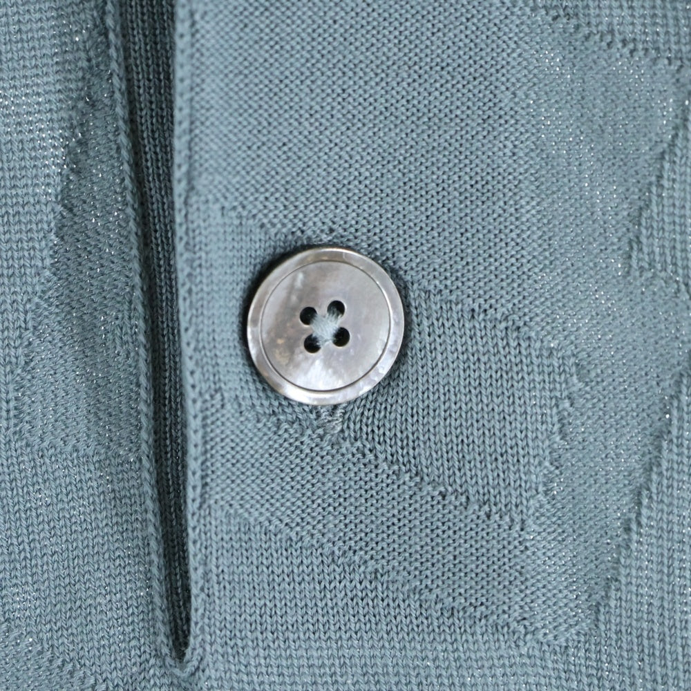 HERMES(エルメス) 25SS 総柄ジャガード ウールニット 半袖ポロシャツ ブルーグレー