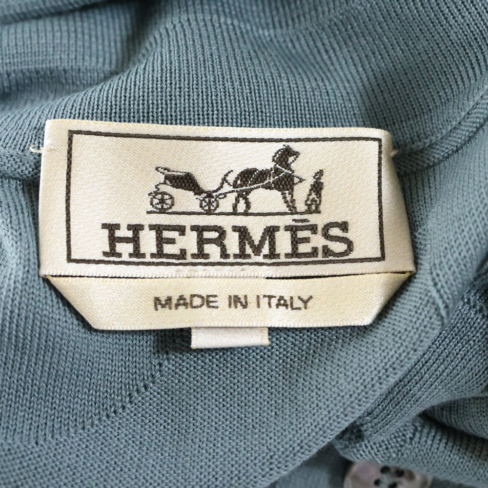 HERMES(エルメス) 25SS 総柄ジャガード ウールニット 半袖ポロシャツ ブルーグレー