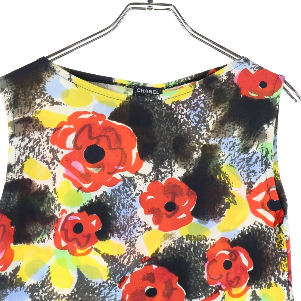 CHANEL(シャネル) 97P スプリングコレクション カメリア グラフィック 総柄プリント ノースリーブ ミディアムワンピース ブラック/レッド レディース P07806V05575