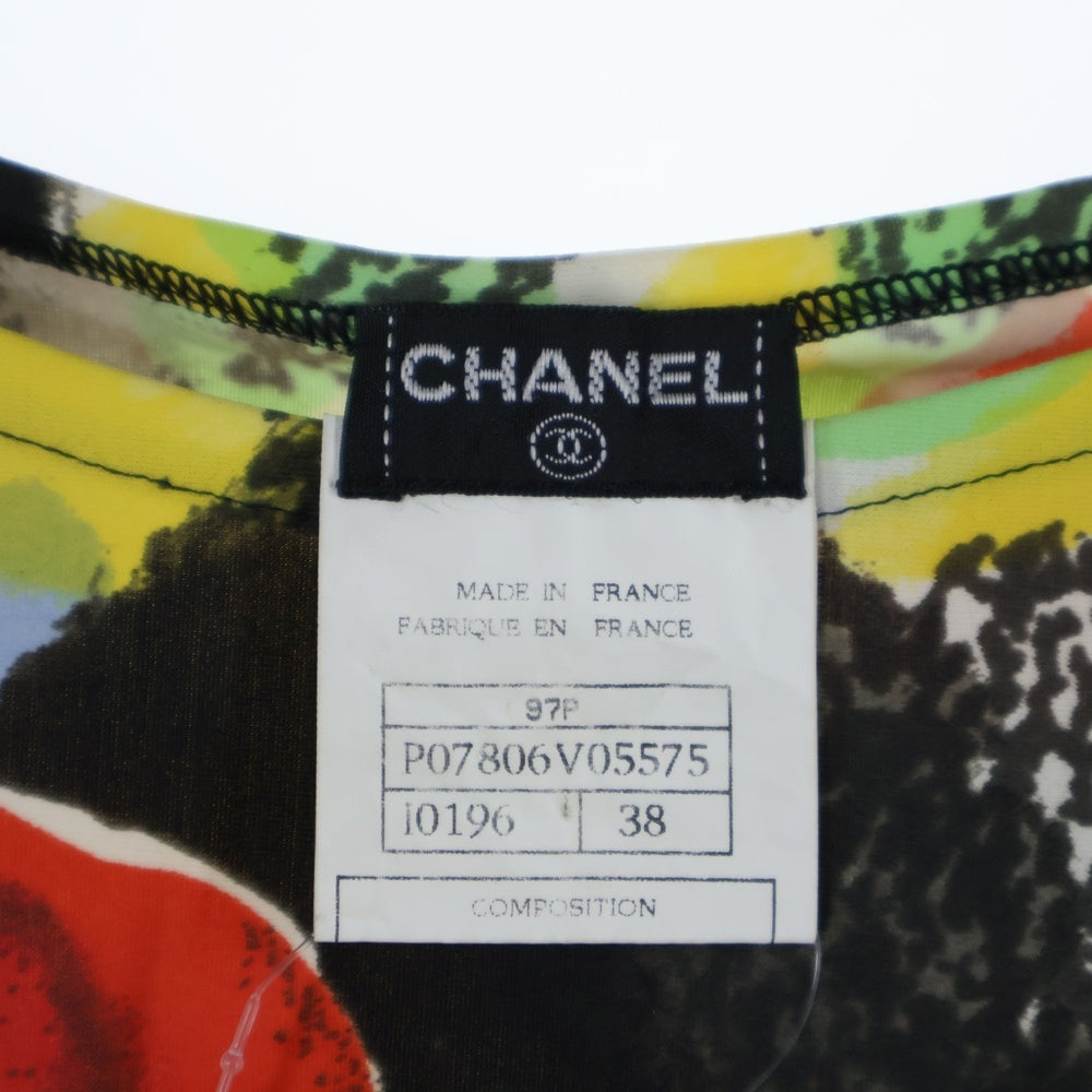 CHANEL(シャネル) 97P スプリングコレクション カメリア グラフィック 総柄プリント ノースリーブ ミディアムワンピース ブラック/レッド レディース P07806V05575