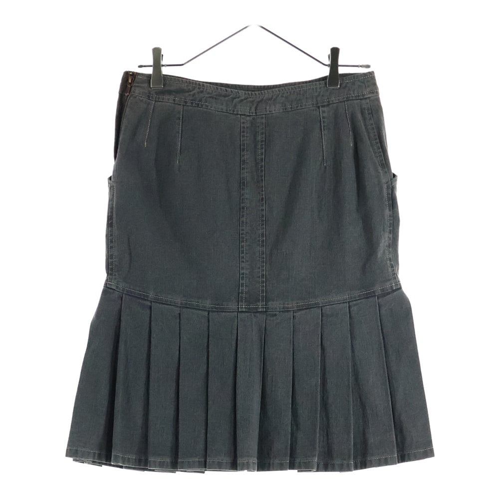 CHANEL(シャネル) 03P スプリングコレクション ロゴプレート デニム プリーツ切り替え ミディアム フレア スカート グレー レディース P20704V11996
