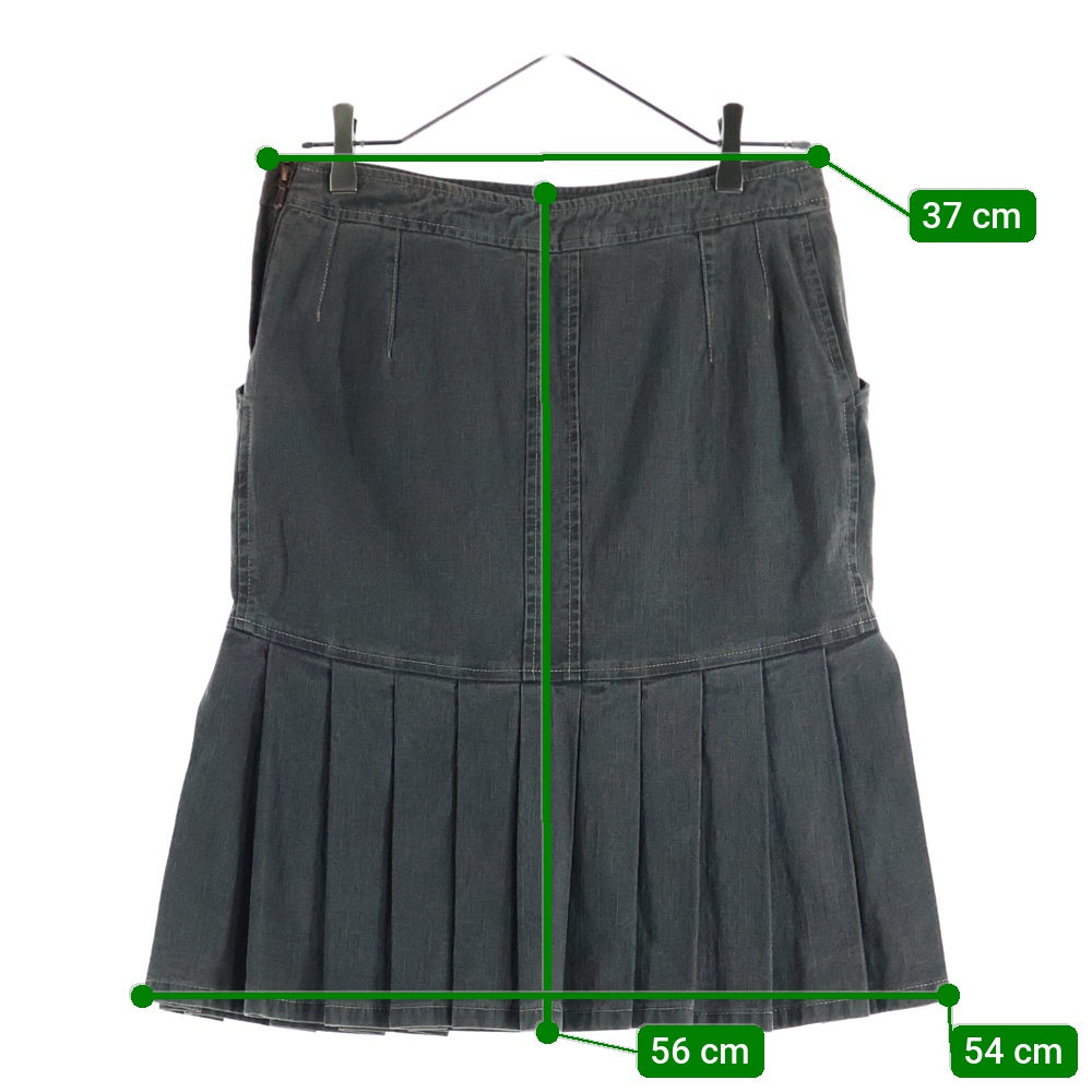 CHANEL(シャネル) 03P スプリングコレクション ロゴプレート デニム プリーツ切り替え ミディアム フレア スカート グレー レディース P20704V11996