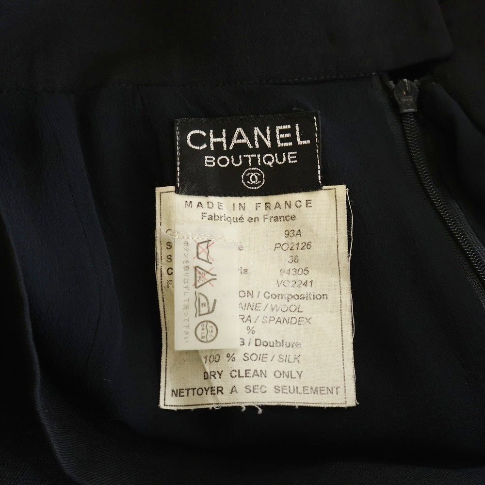 CHANEL(シャネル) 93AW ココマークボタン ウール タイト ミディアムスカート ブラック レディース PO2126