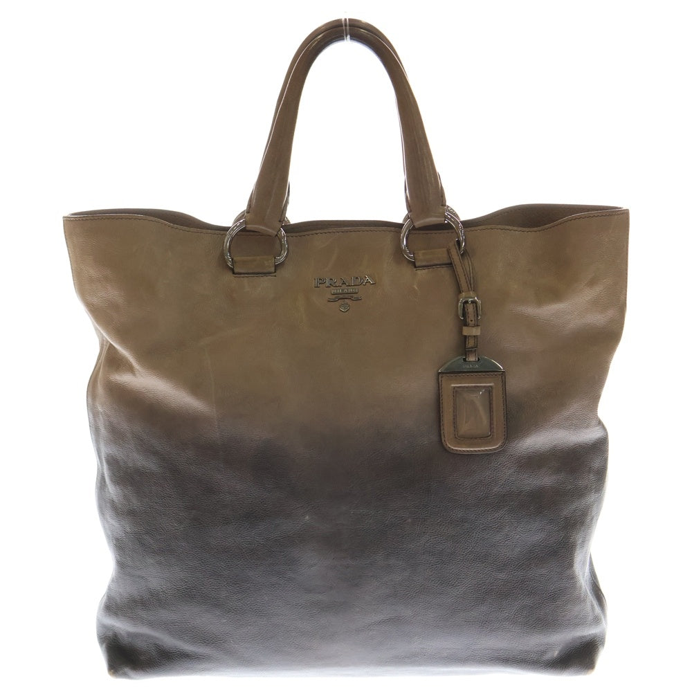 PRADA(プラダ) グラデーショントートバッグ ハンドバッグ トートバッグ ベージュ×ブラック レザー シルバー金具 レディース