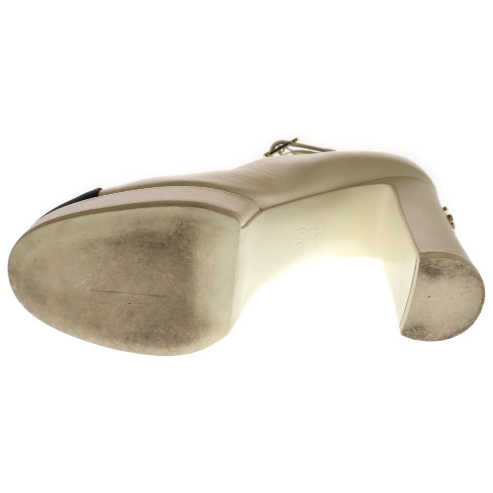 CHANEL(シャネル) 25SS ココマーク ビジュー レザー ヒール ストラップ パンプス シューズ メリージェーン ホワイト/ブラック レディース G46475