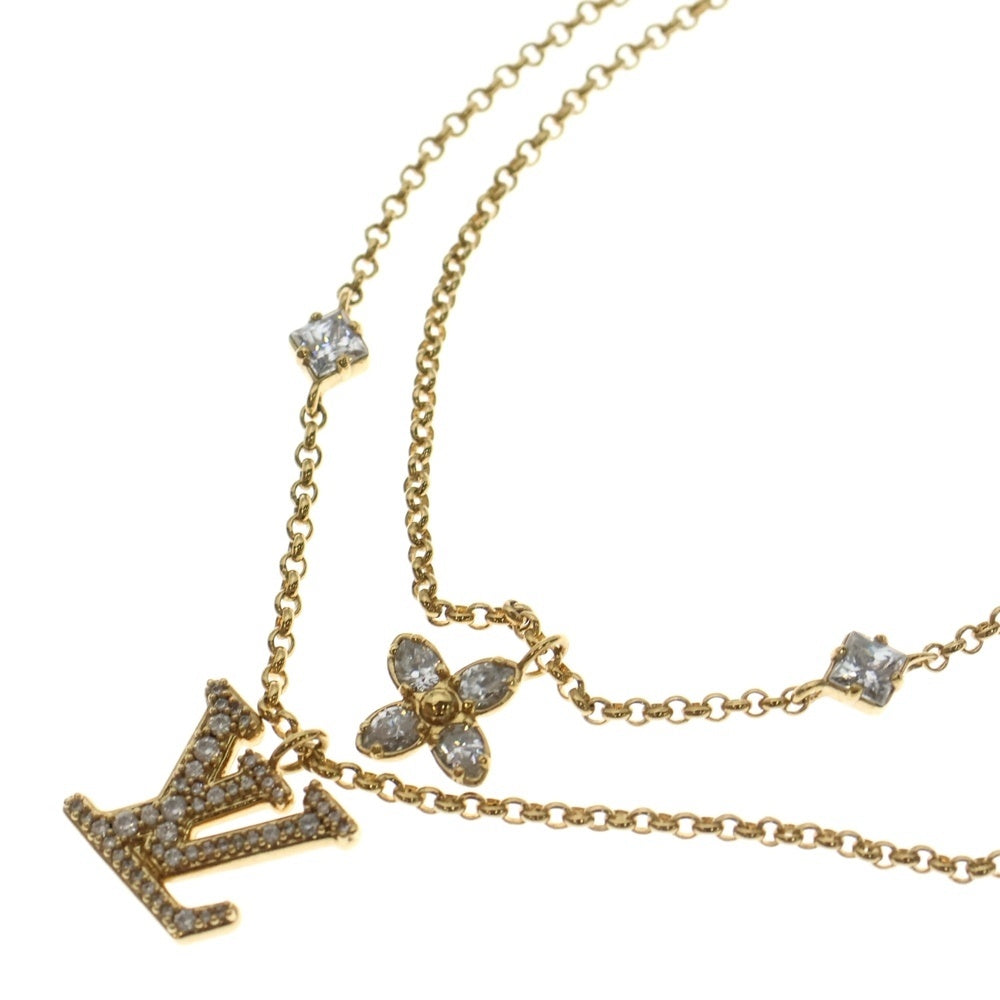 LOUIS VUITTON(ルイヴィトン) ネックレス レディ・LV ゴールド GP ラインストーン ペンダント ダブルチェーン M01845