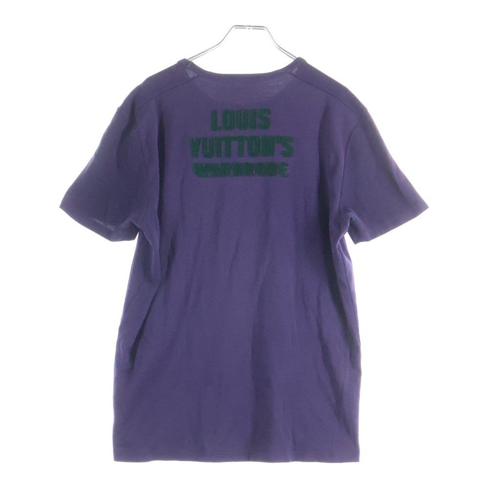 LOUIS VUITTON(ルイヴィトン) 10SS WARDROBE ワードローブ バックフロッキーロゴプリント 鹿の子切り替え クルーネック 半袖Tシャツ カットソー パープル RM101M MQJR06JCQ