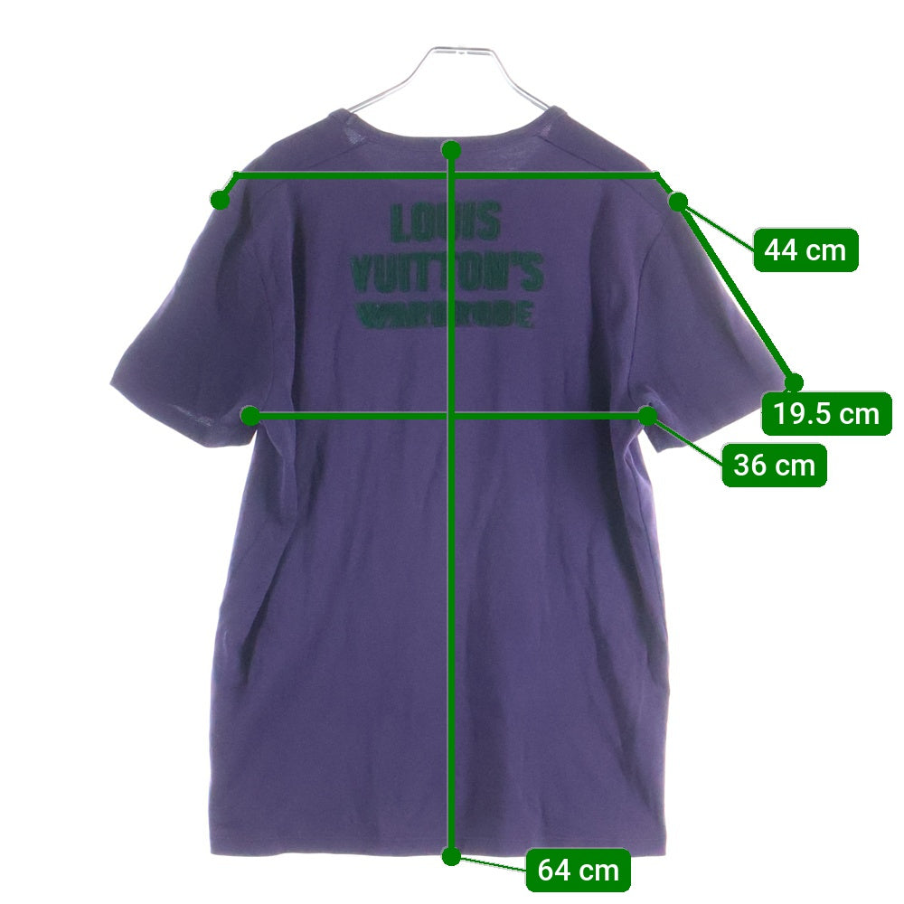 LOUIS VUITTON(ルイヴィトン) 10SS WARDROBE ワードローブ バックフロッキーロゴプリント 鹿の子切り替え クルーネック 半袖Tシャツ カットソー パープル RM101M MQJR06JCQ