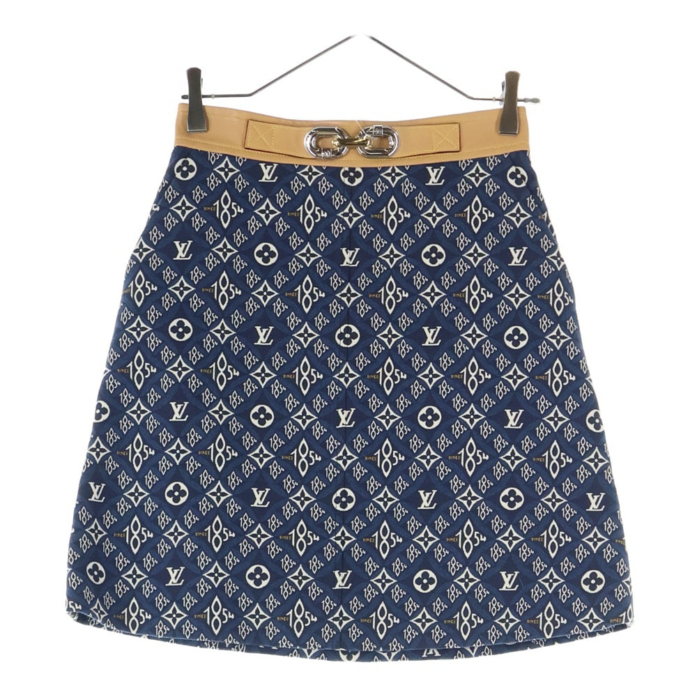 LOUIS VUITTON(ルイヴィトン) 21SS 1854 モノグラム ジャガード総柄 キャンバス レザー ミニスカート ネイビー レディース RW211B ZFK FKSK93