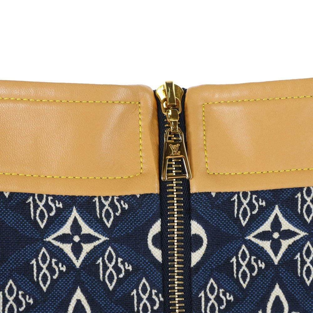 LOUIS VUITTON(ルイヴィトン) 21SS 1854 モノグラム ジャガード総柄 キャンバス レザー ミニスカート ネイビー レディース RW211B ZFK FKSK93