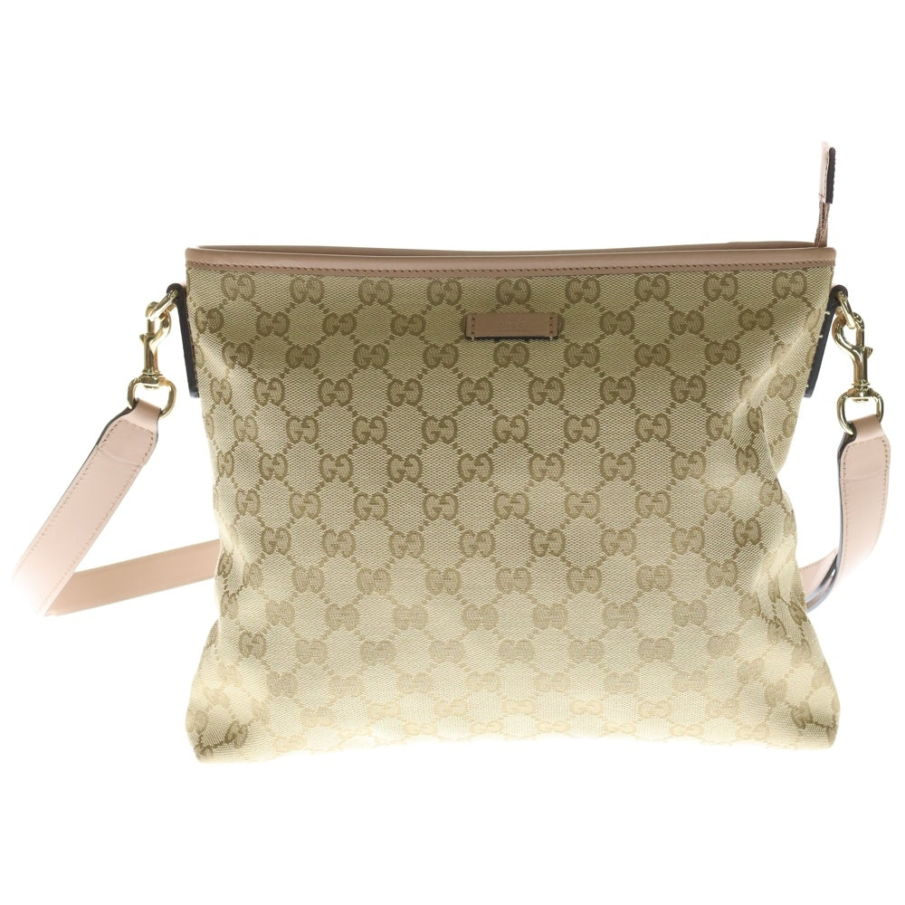 GUCCI(グッチ) GGキャンバス ショルダーバッグ ベージュ×ピンク キャンバス×レザー 388924 レディース