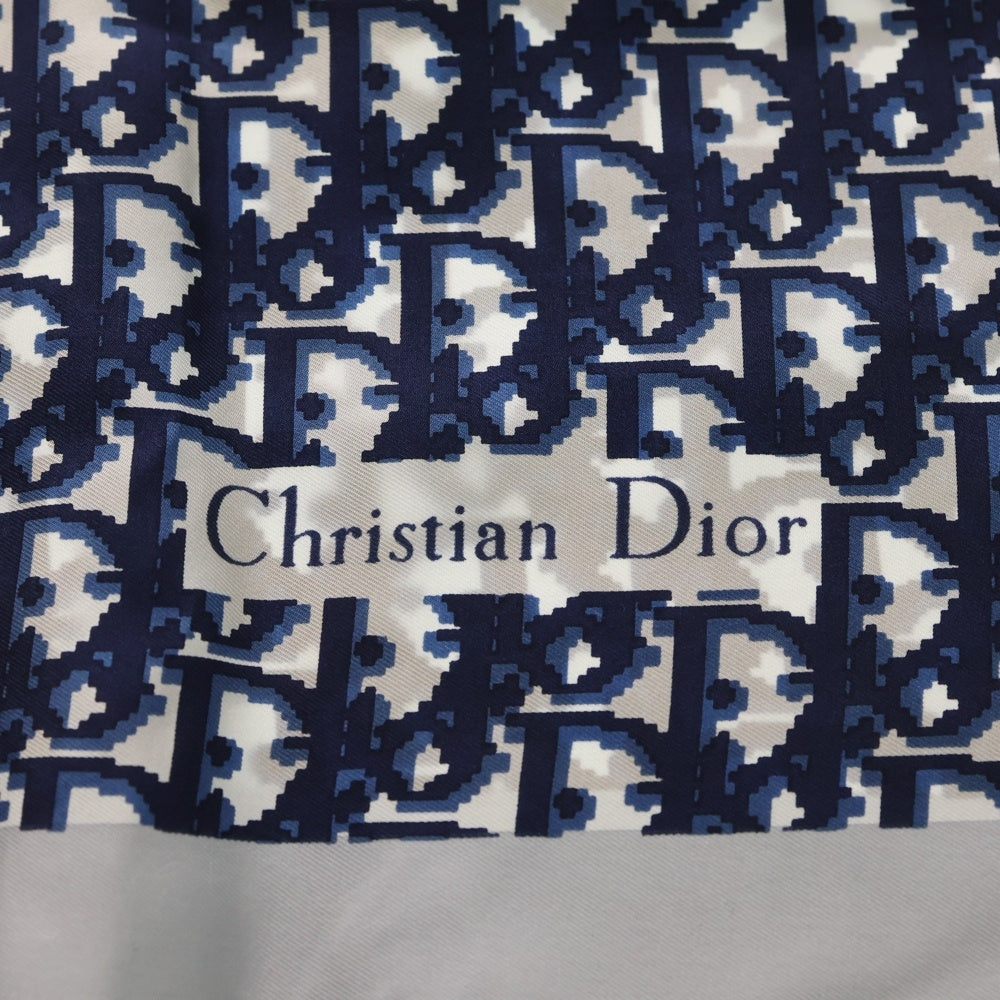 Christian Dior(クリスチャンディオール) トロッター ロゴ シルクスカーフ ホワイト×グレー×ブルー レディース