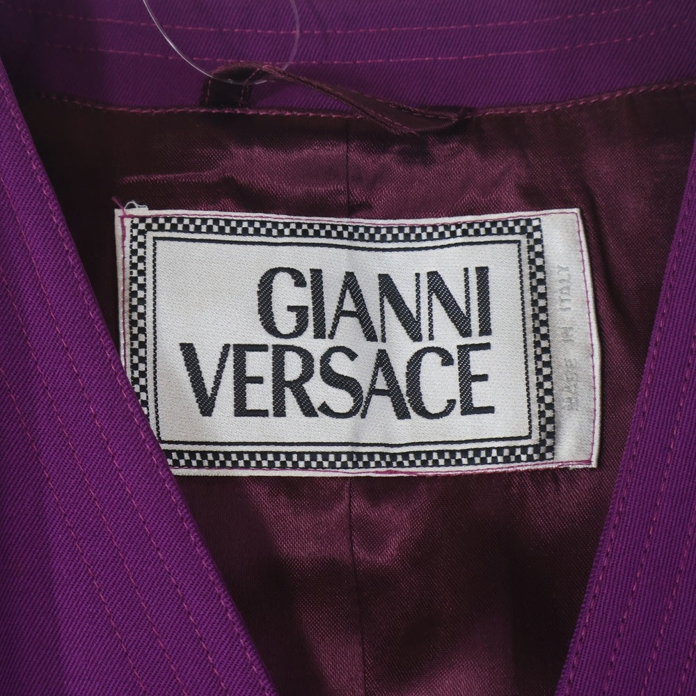 GIANNI VERSACE(ジャンニ ヴェルサーチ) ビジューボタン ウール ダブルブレスト ノーカラー テーラードジャケット パープル レディース