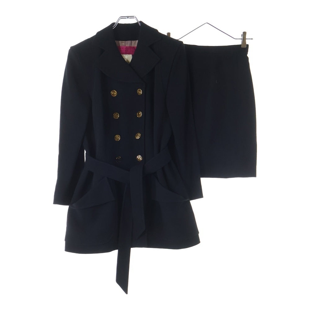 Christian Lacroix(クリスチャンラクロワ) セットアップ 裏地総柄 ウール ロゴボタン ダブルブレスト テーラード ロング ジャケット コート タイトミニスカート ブラック レディース