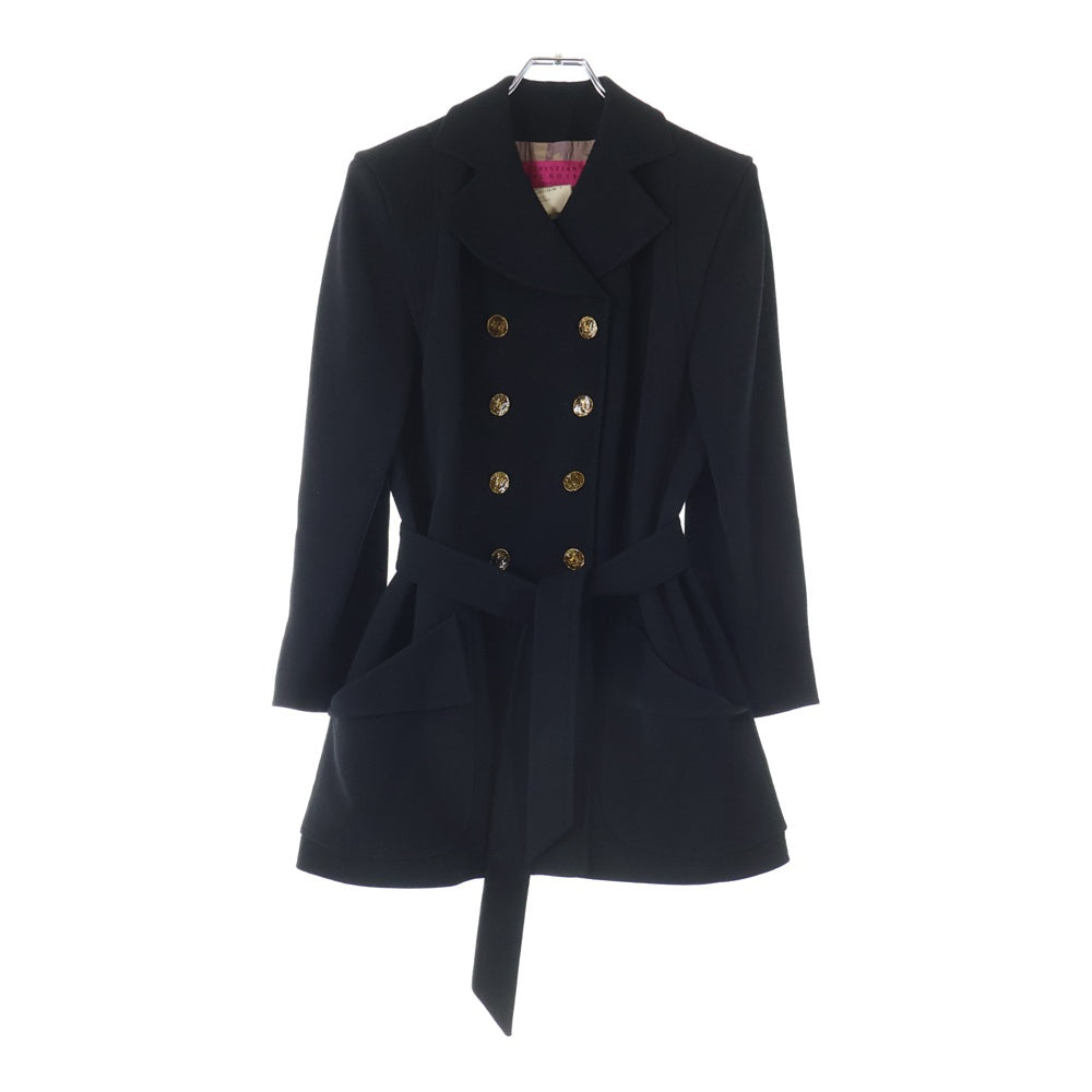 Christian Lacroix(クリスチャンラクロワ) セットアップ 裏地総柄 ウール ロゴボタン ダブルブレスト テーラード ロング ジャケット コート タイトミニスカート ブラック レディース