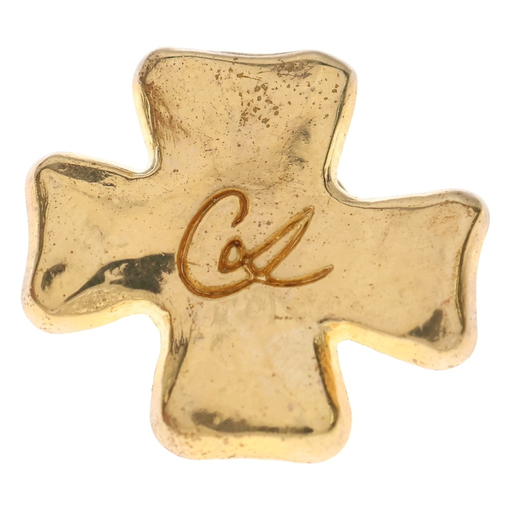 NO BRAND(ノーブランド) ロゴ クロスモチーフ ピンバッジ ゴールド レディース