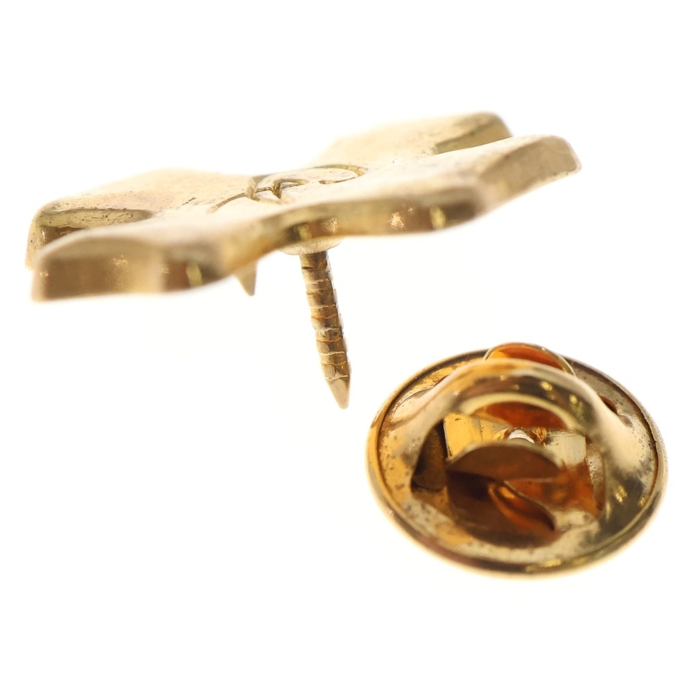 NO BRAND(ノーブランド) ロゴ クロスモチーフ ピンバッジ ゴールド レディース