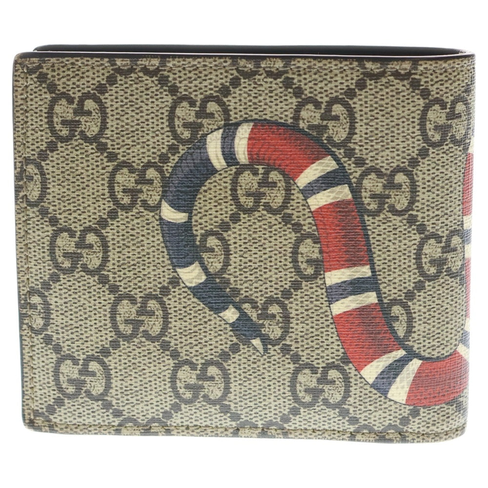 GUCCI(グッチ) GGスプリーム キングスネーク コンパクトウォレット 二つ折り財布 PVC ベージュ 451266
