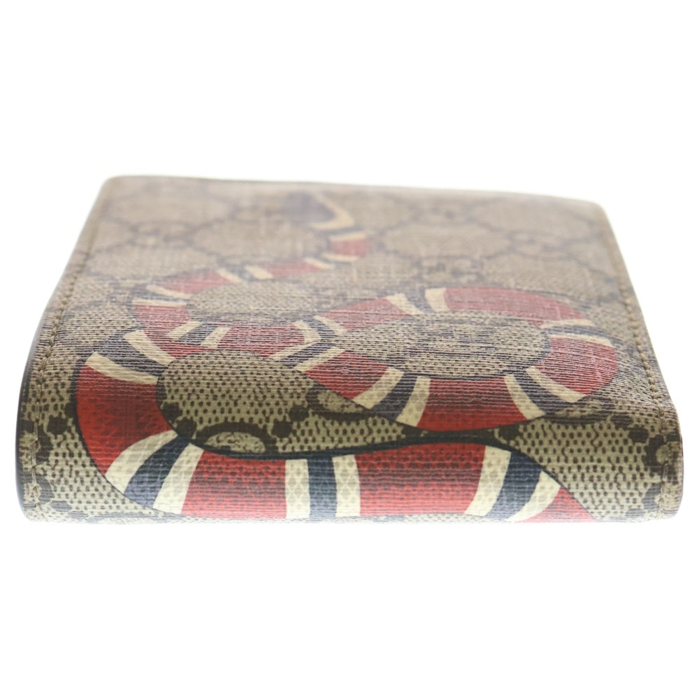 GUCCI(グッチ) GGスプリーム キングスネーク コンパクトウォレット 二つ折り財布 PVC ベージュ 451266