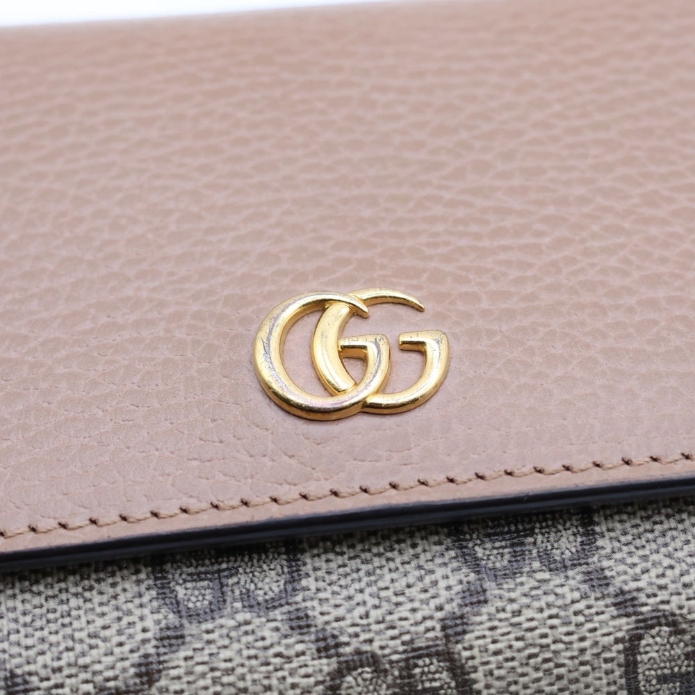 GUCCI(グッチ) GGマーモント 二つ折り財布 コンパクトウォレット コインケース ベージュ×ブラウン キャンパス×レザー 598587 ゴールド金具 レディース