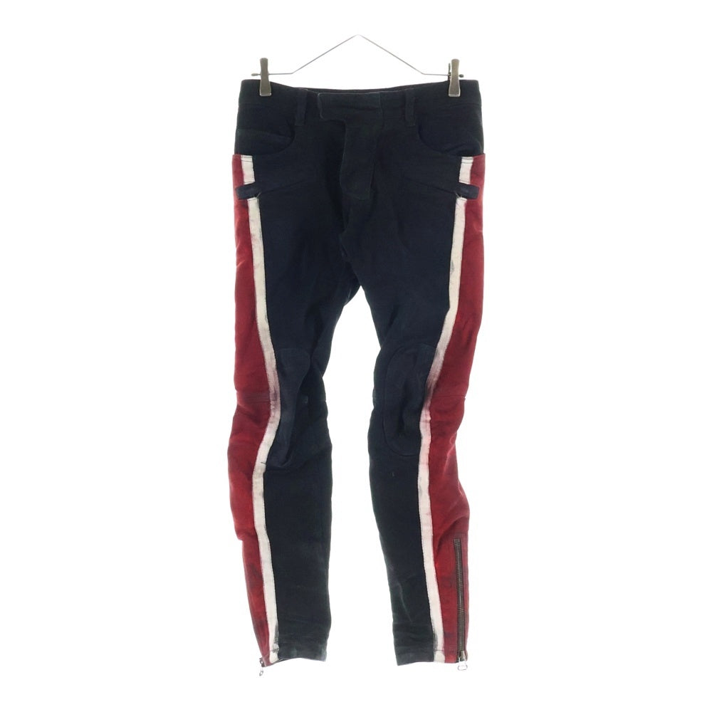 BALMAIN(バルマン) 10AW サイドライン 裾ジップ ニューバイカーデニム ブラック/レッド