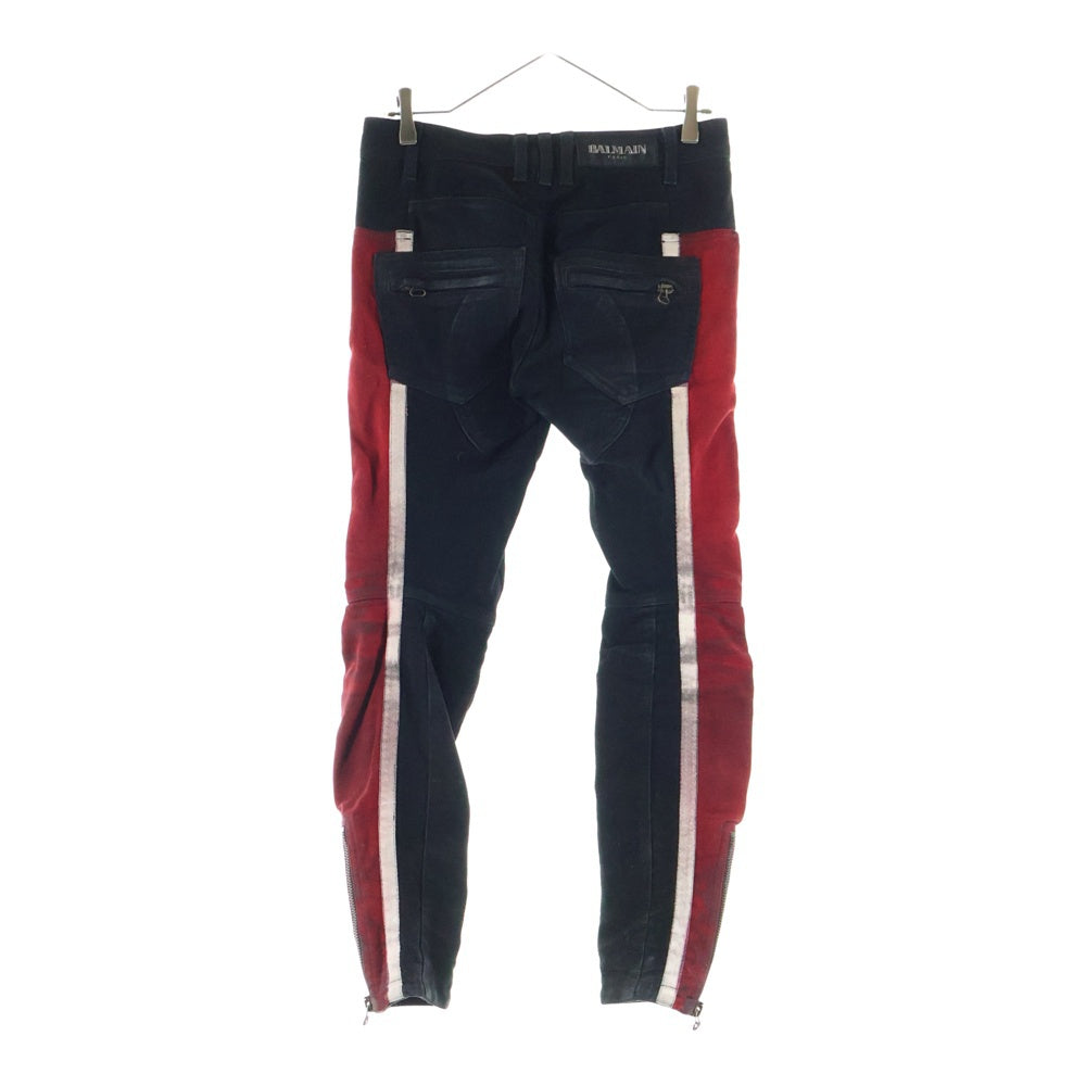 BALMAIN(バルマン) 10AW サイドライン 裾ジップ ニューバイカーデニム ブラック/レッド