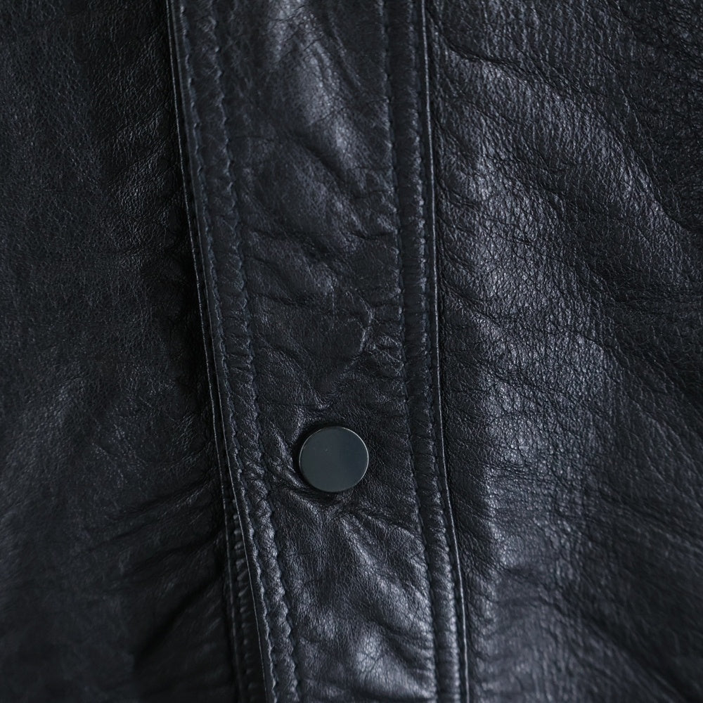 BALMAIN(バルマン) レザーバイカー スナップボタン 半袖シャツ ブラック