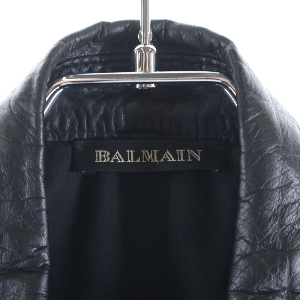 BALMAIN(バルマン) レザーバイカー スナップボタン 半袖シャツ ブラック
