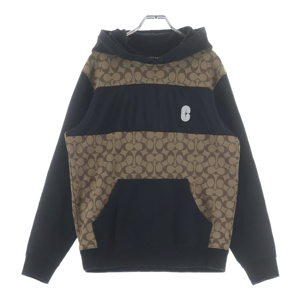 COACH(コーチ) ラバーロゴ シグネチャー 総柄 プルオーバースウェットパーカー フーディー ベージュ/ブラック C7828