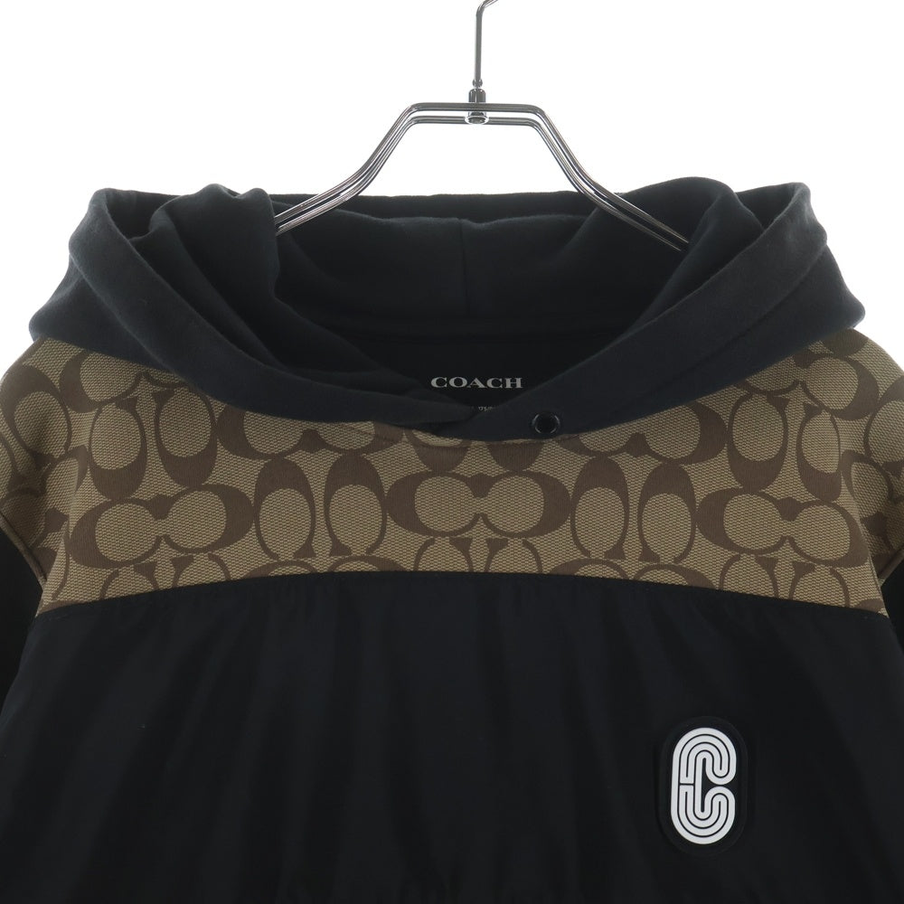 COACH(コーチ) ラバーロゴ シグネチャー 総柄 プルオーバースウェットパーカー フーディー ベージュ/ブラック C7828