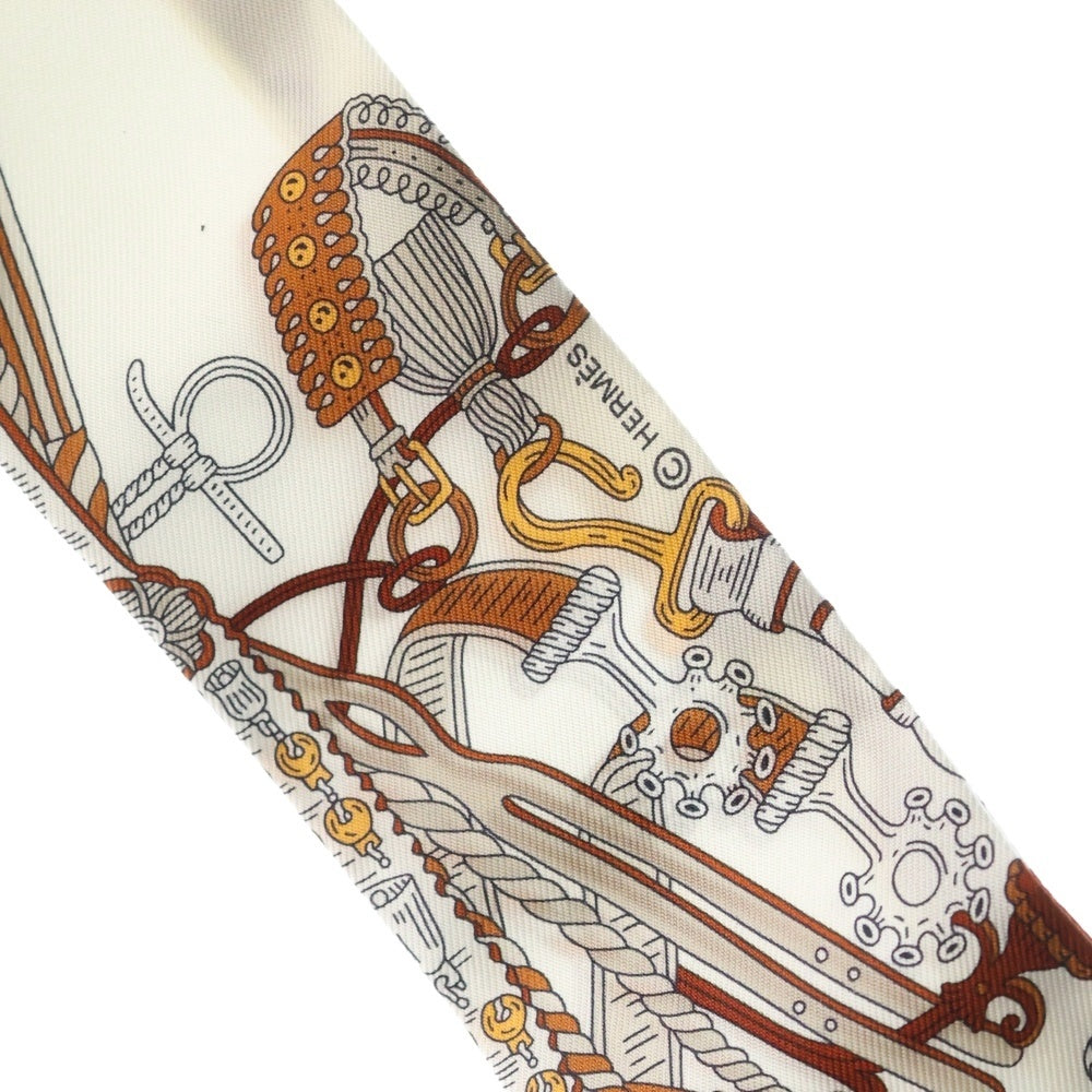 HERMES(エルメス) ツイリー 鞍職人の花束 シルクスカーフ ホワイト×オレンジ レディース