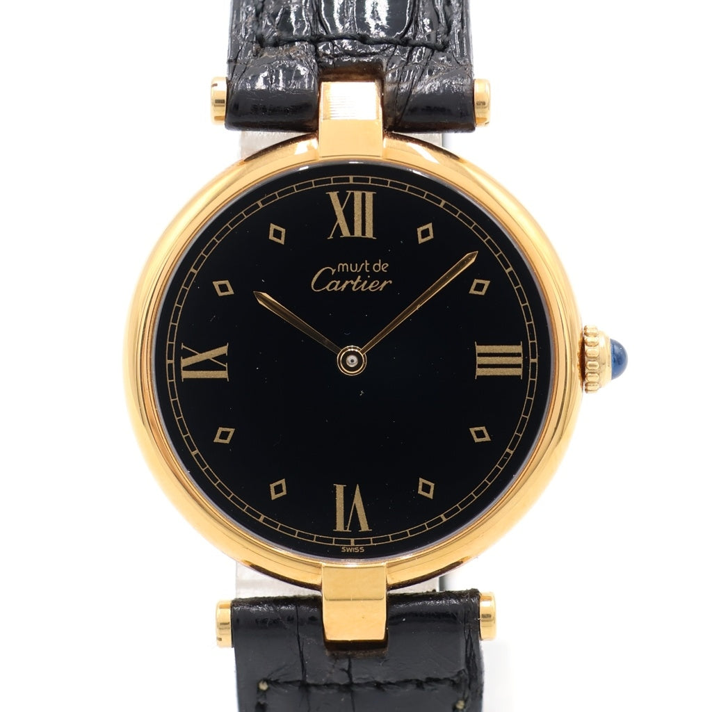 Cartier(カルティエ) マスト ヴァンドーム 黒文字盤 ゴールド GP クォーツ 腕時計 ヴィンテージ 590003