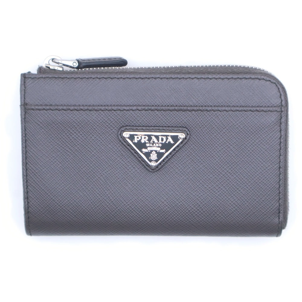 PRADA(プラダ) トライアングルロゴプレート サフィアーノレザー キー カードケース ポーチ グレー レディース
